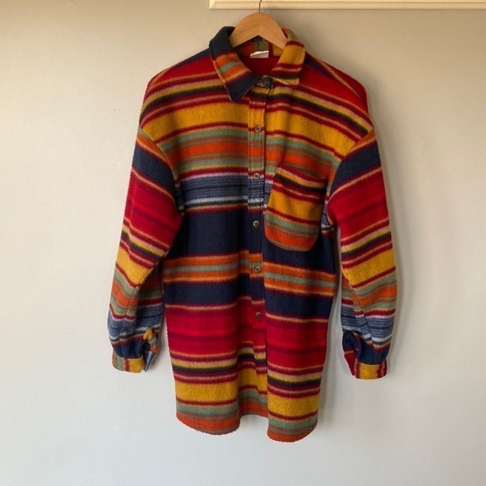 Vintage striped polar fleece shacket top button down sweater